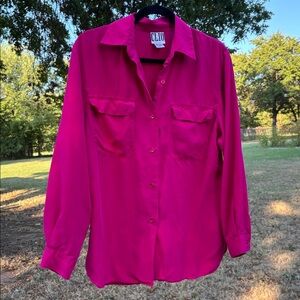 Bold Clio Women’s Pink Button Up Silk Blouse Vintage Luxe Feminine Glam Top Sz M